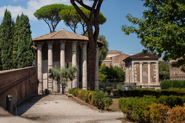 Fototapeta na wymiar Temple of Hercules (Tempio di Ercole Vincitore) is located on the territory of the Bull Forum.