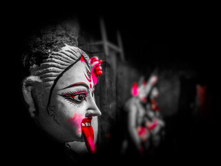 Goddess Kali Maa on Diwali Kali Pooja background of Dieali festival Bangladesh. - obrazy, fototapety, plakaty