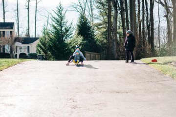 child playing in winter