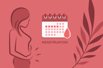 girl with menstrual pains female body menstruation hygiene calendar - obrazy, fototapety, plakaty