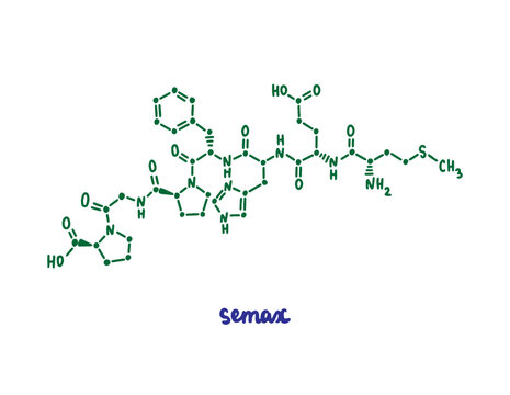 Semax hand drawn vector formula chemical structure lettering blue green