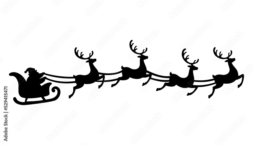 Wall mural santa's sleigh with reindeer flies.vector silhouette.template for laser, paper cutting, printing on 