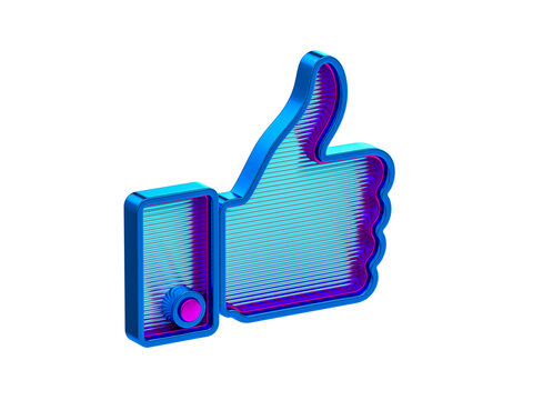 Blue Thumb up Like on a white background. 3d render