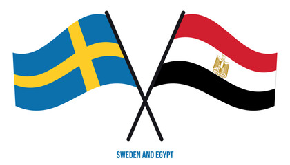 Sweden and Egypt Flags Crossed And Waving Flat Style. Official Proportion. Correct Colors.