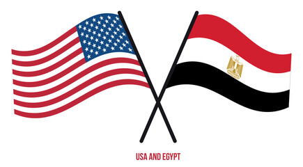 USA and Egypt Flags Crossed And Waving Flat Style. Official Proportion. Correct Colors.