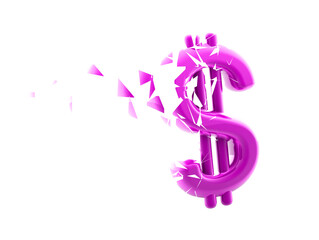 Melting dollar icon isolated in white background. 3D Illustration.