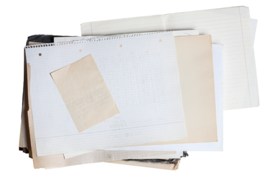 Sheet of square paper on pile of aged papers