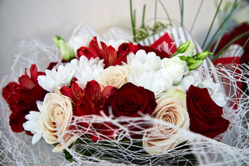 Flowers bouquet with red and white roses for wedding