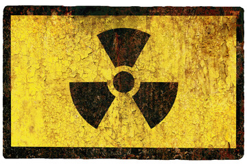 Old textural Sign of radiation hazard on a white background, isolate.