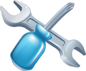 Crossed spanner and screwdriver tools