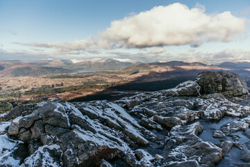 snowy hill with clouds
