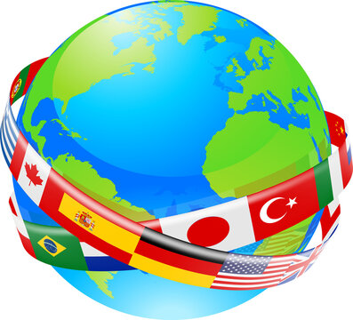 A earth globe with flags of countries
