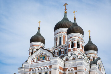 Fototapeta na wymiar Alexander Nevsky Cathedral on Toompea hill in Tallinn, Estonia. Richly decorated Russian Orthodox church.
