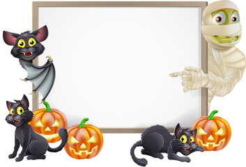 Fototapeta premium Halloween Sign with Mummy and Bat