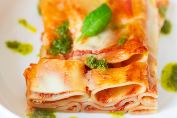 pasta casserole ziti lasagna tomato sauce, cheese fresh  meal food snack on the table copy space food background