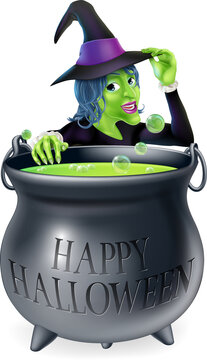 Happy Halloween Witch and Cauldron