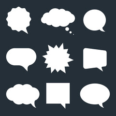 Speech bubbles graphic icons set. Signs blank balloons for thoughts isolated on black background. Empty clouds of dialog. Clouds for text. Vector illustration