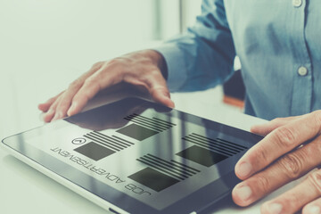 Job search, vacancy concept. New career, man looking at online website for job ads advertisements