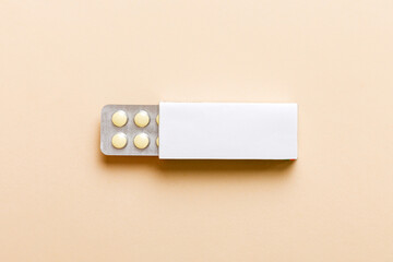 Blank White Product Package Box Mock-up. Open blank medicine drug box with blister top view