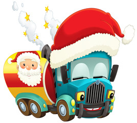 Fototapeta premium Cartoon christmas car truck cistern illustration for children 