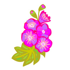 Hollyhock flower illustration for card, print, poster, web, other template. Colorful floral vector design for weddings, birthdays, etc. 