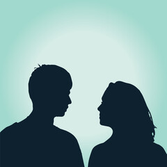 Rear view of a couple looking at their eye in silhouette illustration
