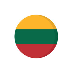 Flat icon flag of Lithuania in circle symbol isolated on white background. Vector illustration.