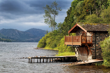 Boathouse on lake