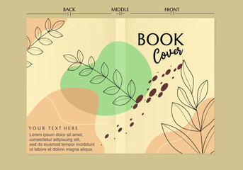 Brown color cover page template. background with hand drawn leaf pattern for notebook, planner, brochure, book, catalog etc.