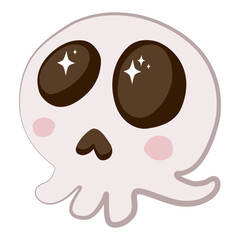 Cute skull Happy Halloween, vector illustration hand drawn cartoon character. Isolate on a white background.