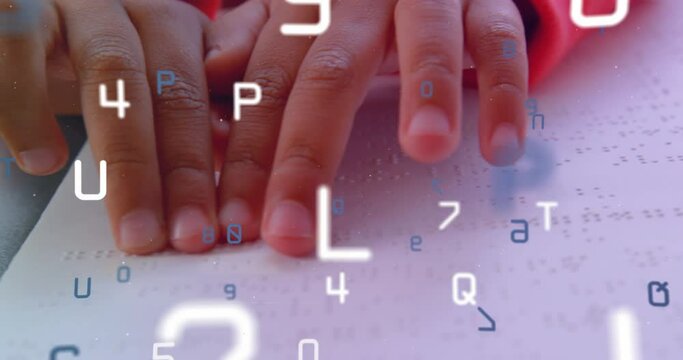 Animation of letters over hands reading braille