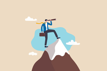 Visionary, look to see future or search for opportunity, finding way to success or discover new job or career, challenge or mission concept, businessman look through telescope to see business vision. © Nuthawut