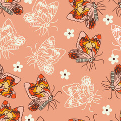 Retro Floral Butterflies Vector Seamless Pattern