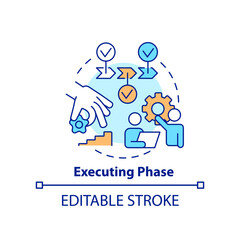 Executing phase concept icon. Process of tasks completing. Project management abstract idea thin line illustration. Isolated outline drawing. Editable stroke. Arial, Myriad Pro-Bold fonts used