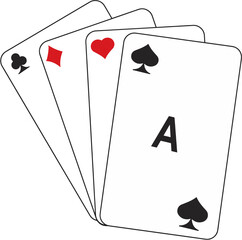 Set of four aces playing cards suits. Winning poker hand. Playing cards icon for sign boards. Vector illustration eps10 file.