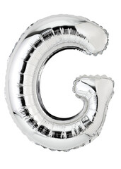 Letter G in silver mylar balloon isolated on transparent