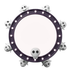 3d rendering Halloween day circle banner. Empty circle frame with ghost and skull.