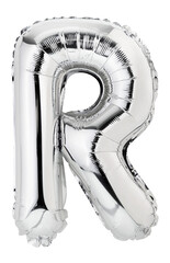 Letter R in silver mylar balloon isolated on transparent