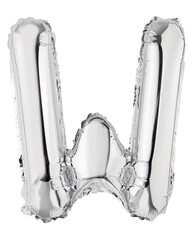 Letter W in silver mylar balloon isolated on transparent