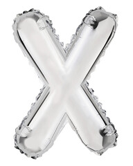 Letter X in silver mylar balloon isolated on transparent