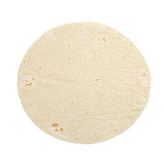 wheat round tortilla or pita lavash round flat bread from above, isolated on white background
