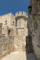 Tower and iron gate at the Palace of the Grand Master of the Knights of Rhodes in Greece