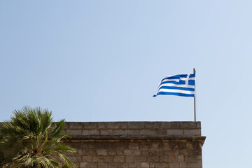 The Flag of Greece waving in the wind