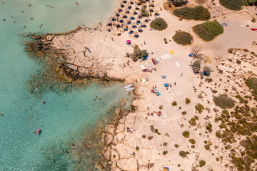 Landscape, beach on the coast of Crete, Photo of Greece from a drone, top view.