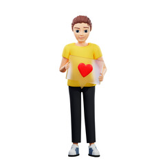Fototapeta premium Raster illustration of man holds a glass with a heart in his hands. Love, relationship, friendship, valentine's day, like, rate, glassmorphism. 3d rendering artwork for business and advertising