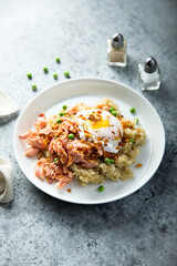 Quinoa with salmon and poached egg