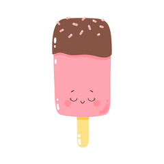 Cute character popsicles with chocolate icing on a stick. Cold dessert ice cream. Summer sweetness