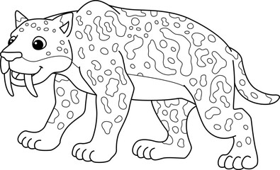 Smilodon Animal Isolated Coloring Page for Kids