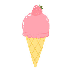 Popsicles with strawberries in a cone. Cold dessert ice cream. Summer sweetness