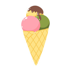Multicolored popsicles in cone. Cold dessert ice cream. Summer sweetness